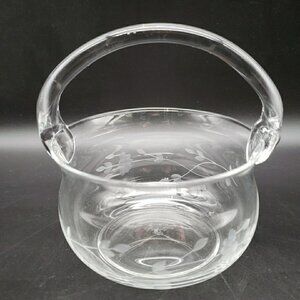 Princess House #685 Heritage Crystal Handled Basket 5" Clear Blown Glass VTG
